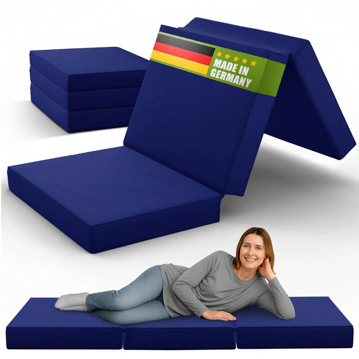 shogazi Faltmatratze 90x200 in Marineblau, aufgeklappt und gefaltet #typ=foto;farbe=marineblau;bucket=klein;pos=1
