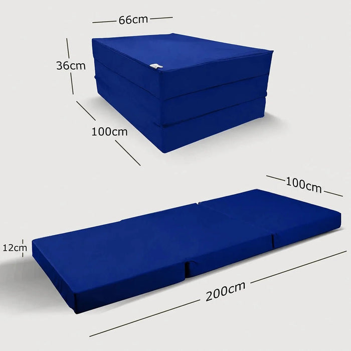 Maße der Klappmatratze 100x200 in Marineblau, Liegefläche und Faltmaß #typ=mass;farbe=marineblau;groesse=100x200;pos=7