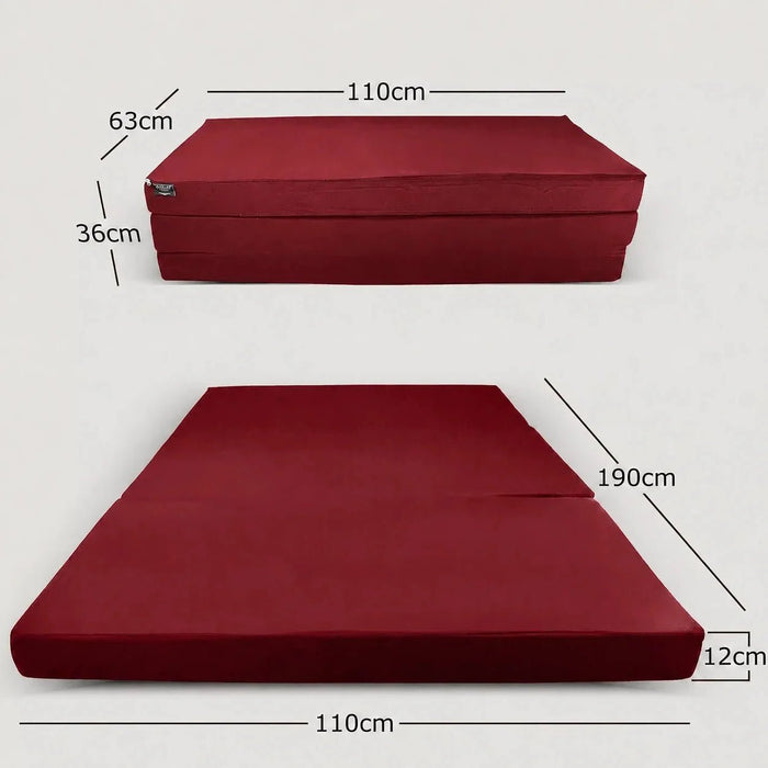 Klappmatratze – bequem schlafen statt Sofa - 110 x 190 cm - Weinrot - Klappmatratze - shogazi ® #typ=mass;farbe=weinrot;groesse=110x190
