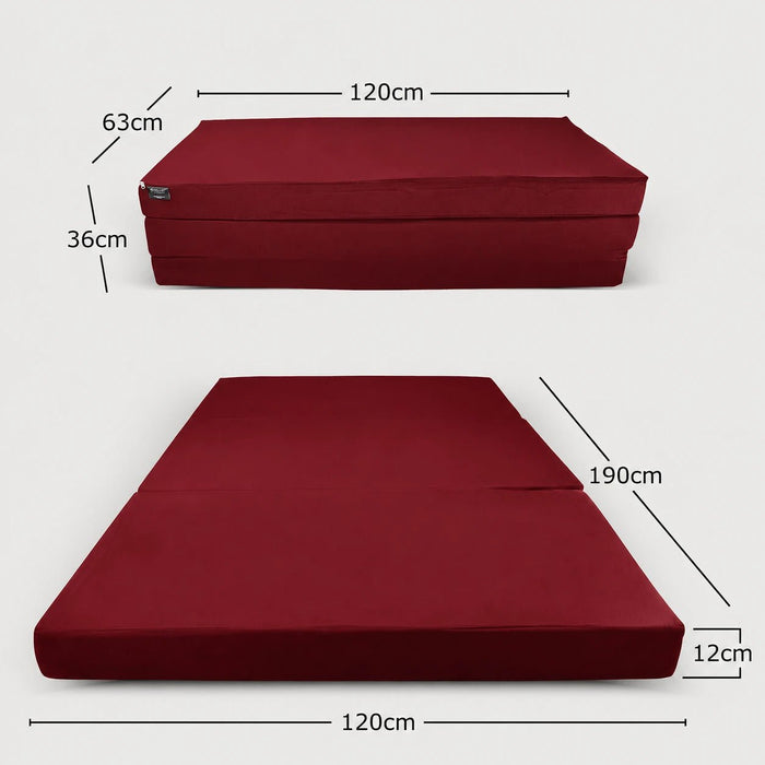 Klappmatratze – bequem schlafen statt Sofa - 120 x 190 cm - Weinrot - Klappmatratze - shogazi ® #typ=mass;farbe=weinrot;groesse=120x190