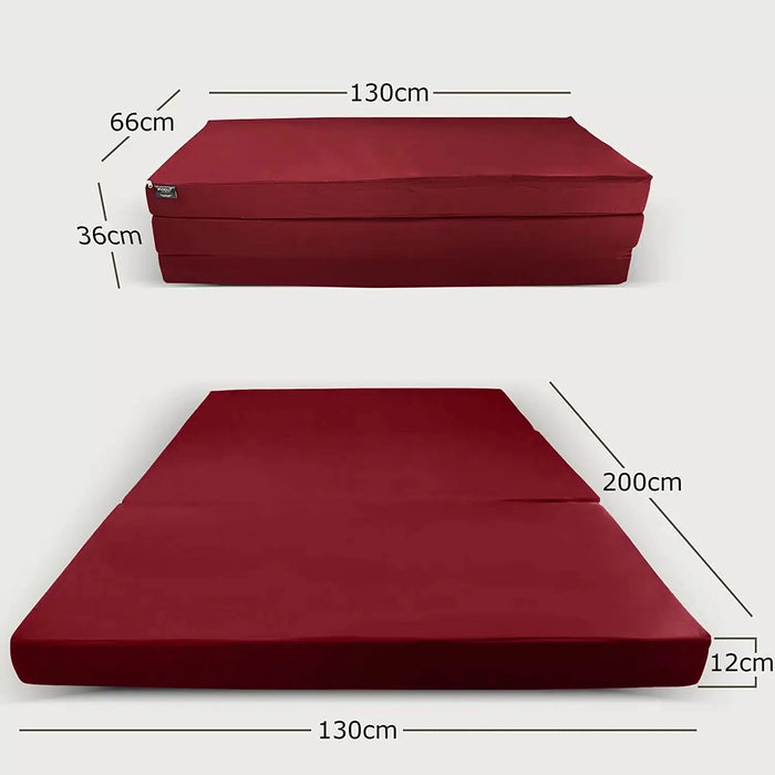 Maße der Klappmatratze 130x200 in Weinrot, Liegefläche und Faltmaß #typ=mass;farbe=weinrot;groesse=130x200;pos=7