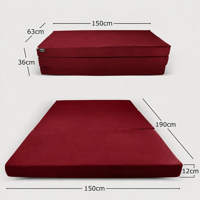 Klappmatratze – bequem schlafen statt Sofa - 150 x 190 cm - Weinrot - Klappmatratze - shogazi ® #typ=mass;farbe=weinrot;groesse=150x190