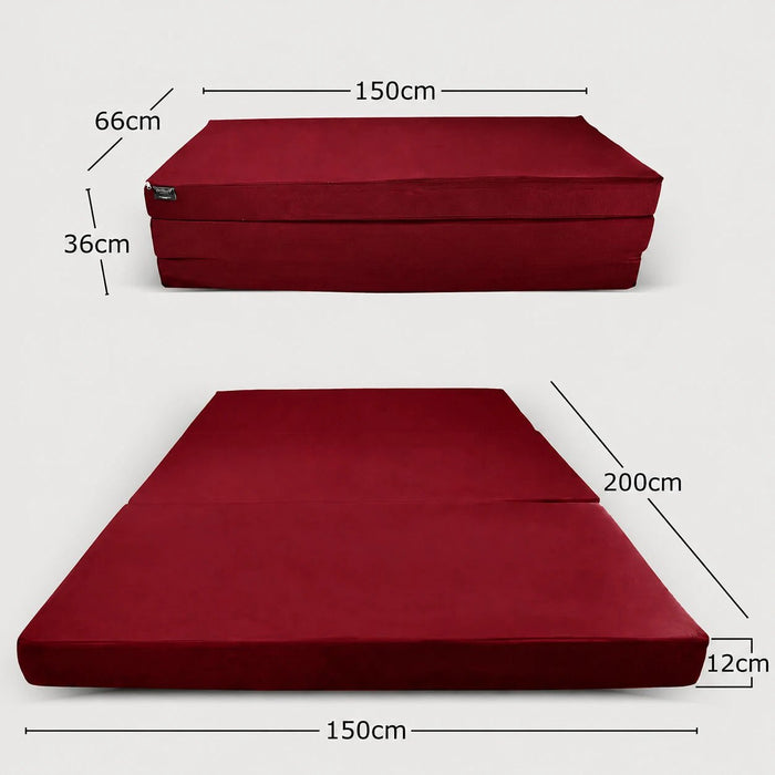 Klappmatratze – bequem schlafen statt Sofa - 150 x 200 cm - Weinrot - Klappmatratze - shogazi ® #typ=mass;farbe=weinrot;groesse=150x200