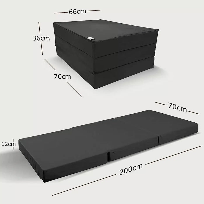 Maße der Klappmatratze 70x200: Liegefläche 70 x 200 x 12 cm, Faltmaß 70 x 66 x 36 cm #typ=mass;farbe=anthrazit;groesse=70x200;pos=7