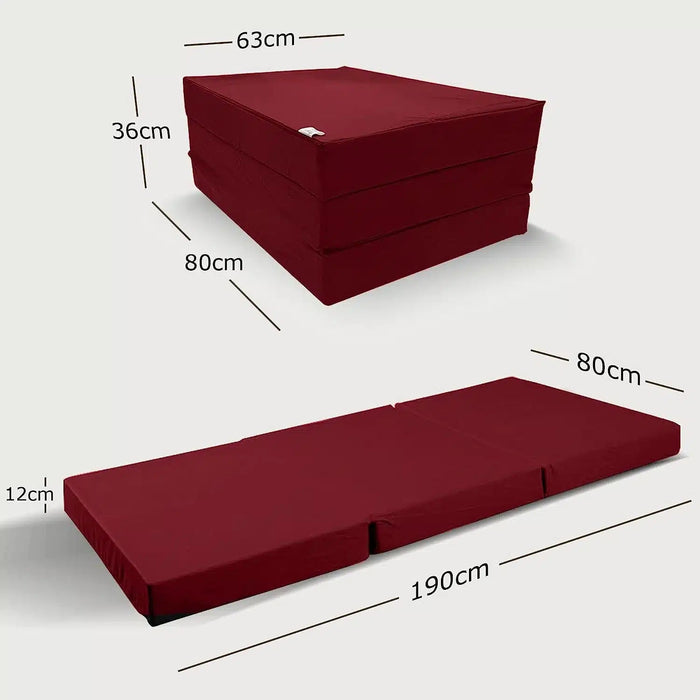 Klappmatratze – bequem schlafen statt Sofa - 80 x 190 cm - Weinrot - Klappmatratze - shogazi ® #typ=mass;farbe=weinrot;groesse=80x190