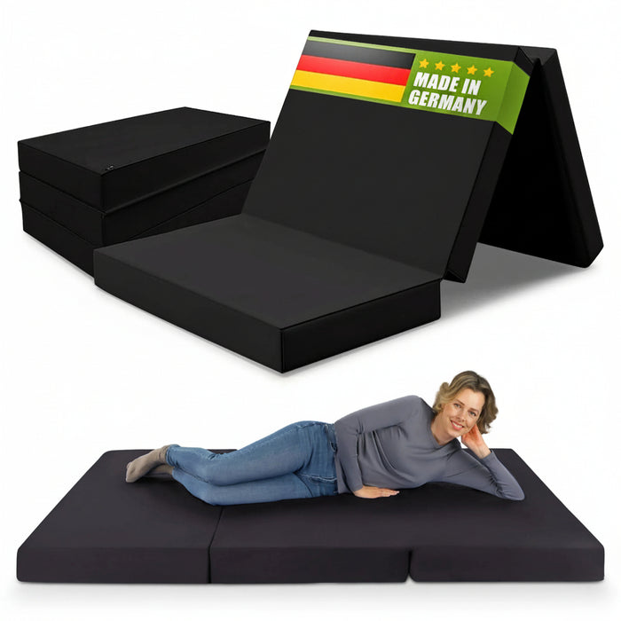 shogazi® Klappmatratze 140x200 anthrazit, aufgeklappt und gefaltet #typ=foto;farbe=anthrazit;bucket=gross;pos=1