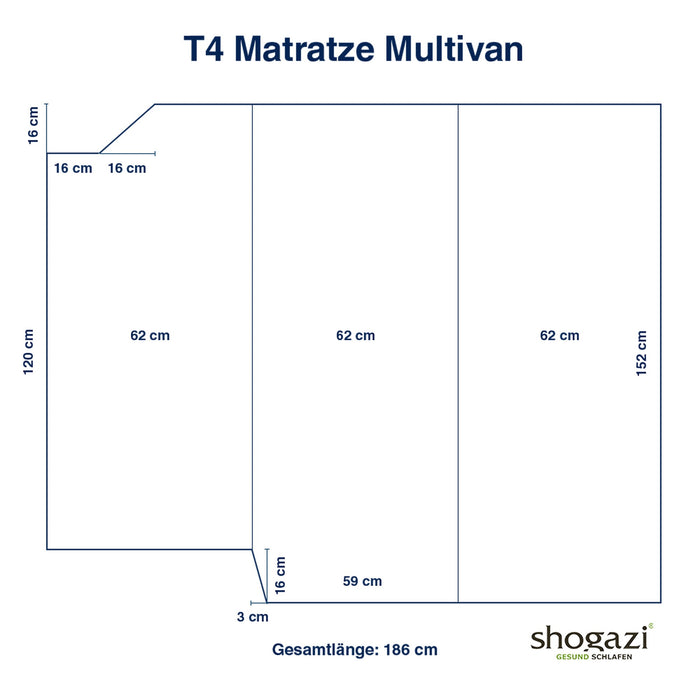 T4 Matratze 152/120×186 x 12 cm - Auto Matratze - shogazi ®