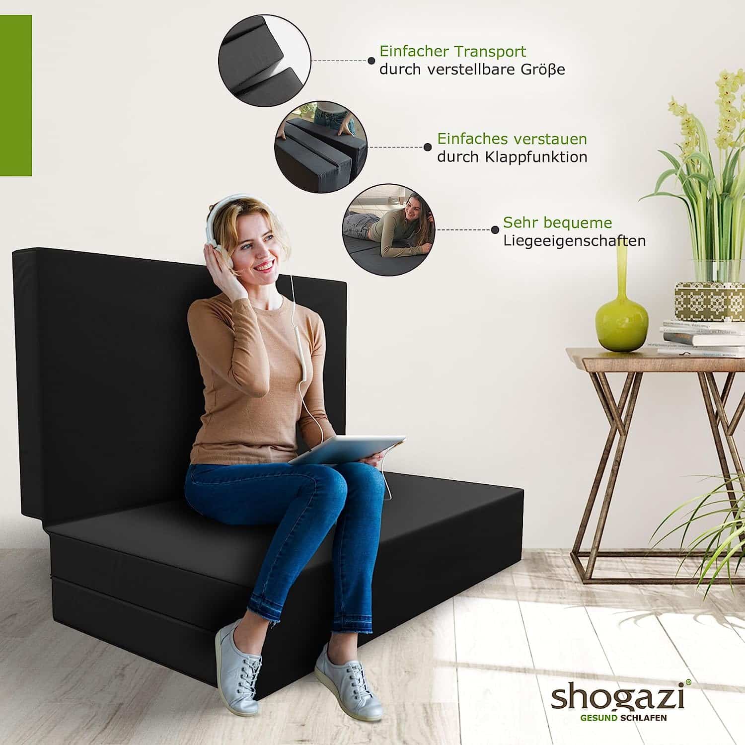 Faltmatratze 140x200 von shogazi® in athrazit und anderen Farben erhältlich