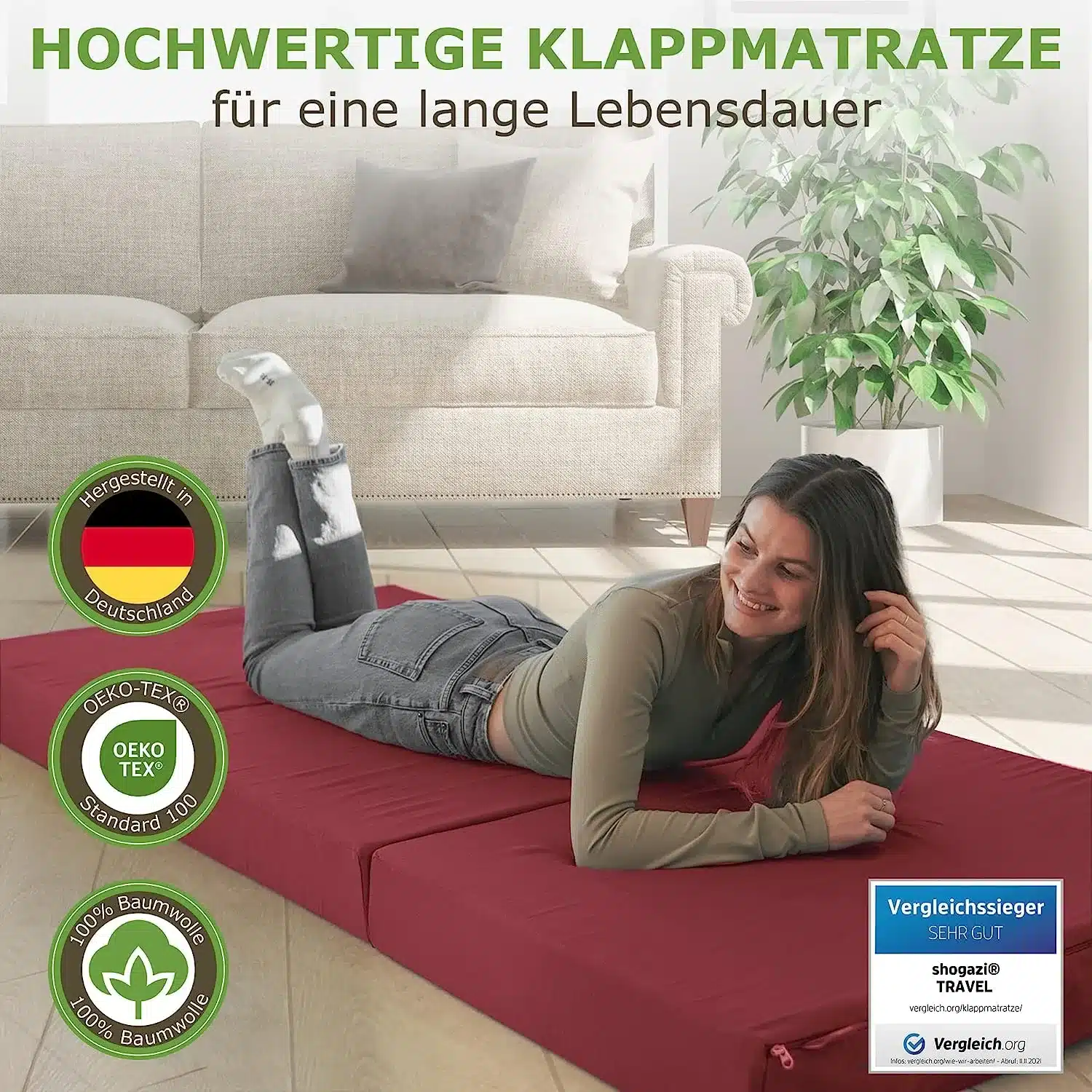 Faltmatratze 120x200 von shogazi® in rot und anderen Farben erhältlich